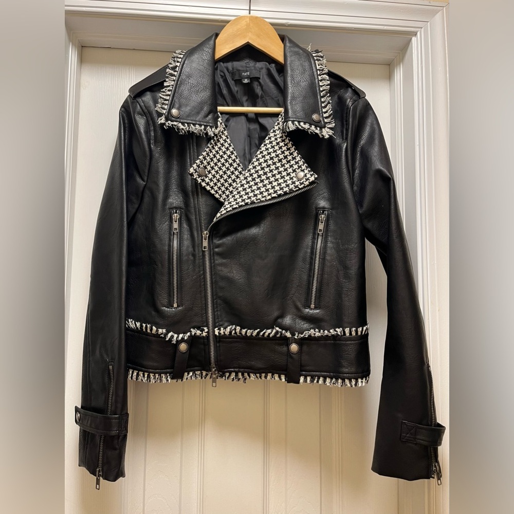 Fate Faux Leather Houndstooth Jacket, Size Medium EXCELLENT CONDITION